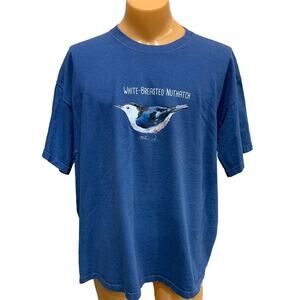 Wingspan Inspired Mens 2XL Watercolor White Breasted Nuthatch Upcycle Tee